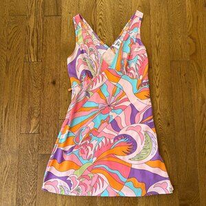 Princess Polly Nellie Mini Psychedelic Swirl Mini Dress Y2K Retro Wrap Tie US 8